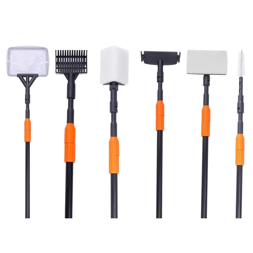 6in1 Accessori Pulizia Acquario Colore Nero Arancione Due Modelli Allungabile Standard Accessori Inclusi