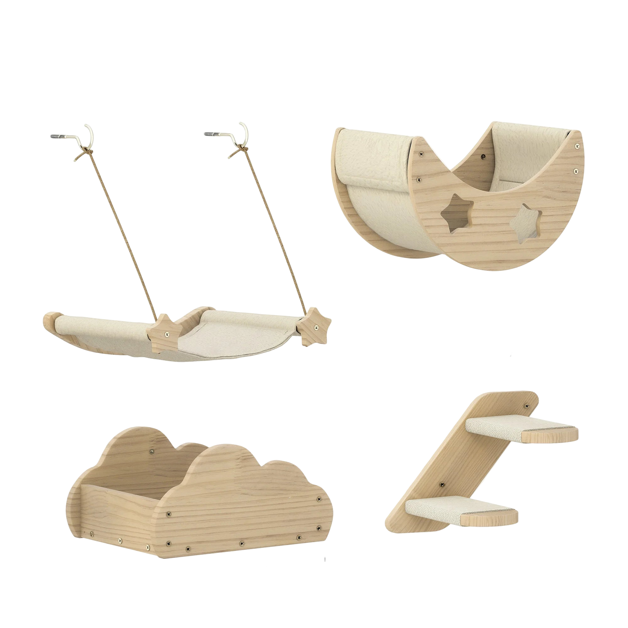 Set 6 Pezzi Tiragraffi Scale Amaca Muro Parete Sospeso Letto Gioco Gatti