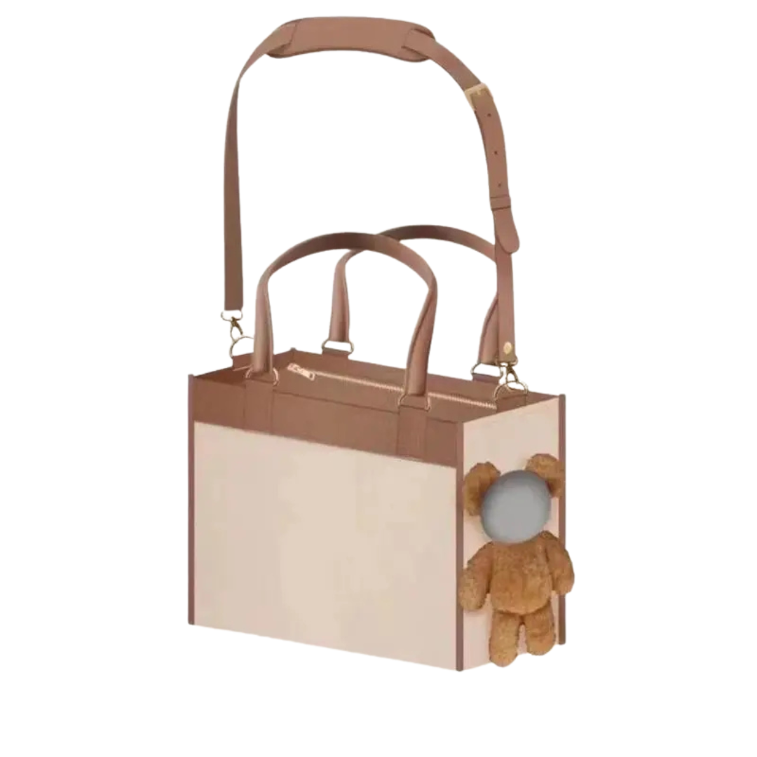 Trasportino Borsa Viaggio Esterno Animali Domestici Peluche Orsetto Colore Marrone