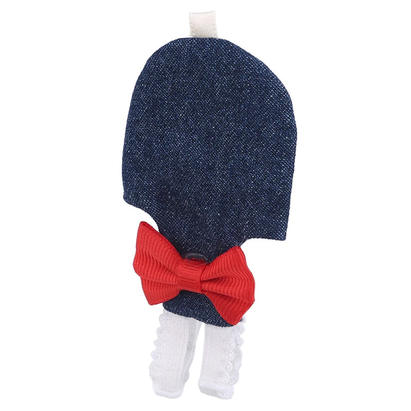 Abbigliamento Uccelli Colore Blu Fiocco Rosso Stoffa Tessuto Diverse Taglie Dimensioni