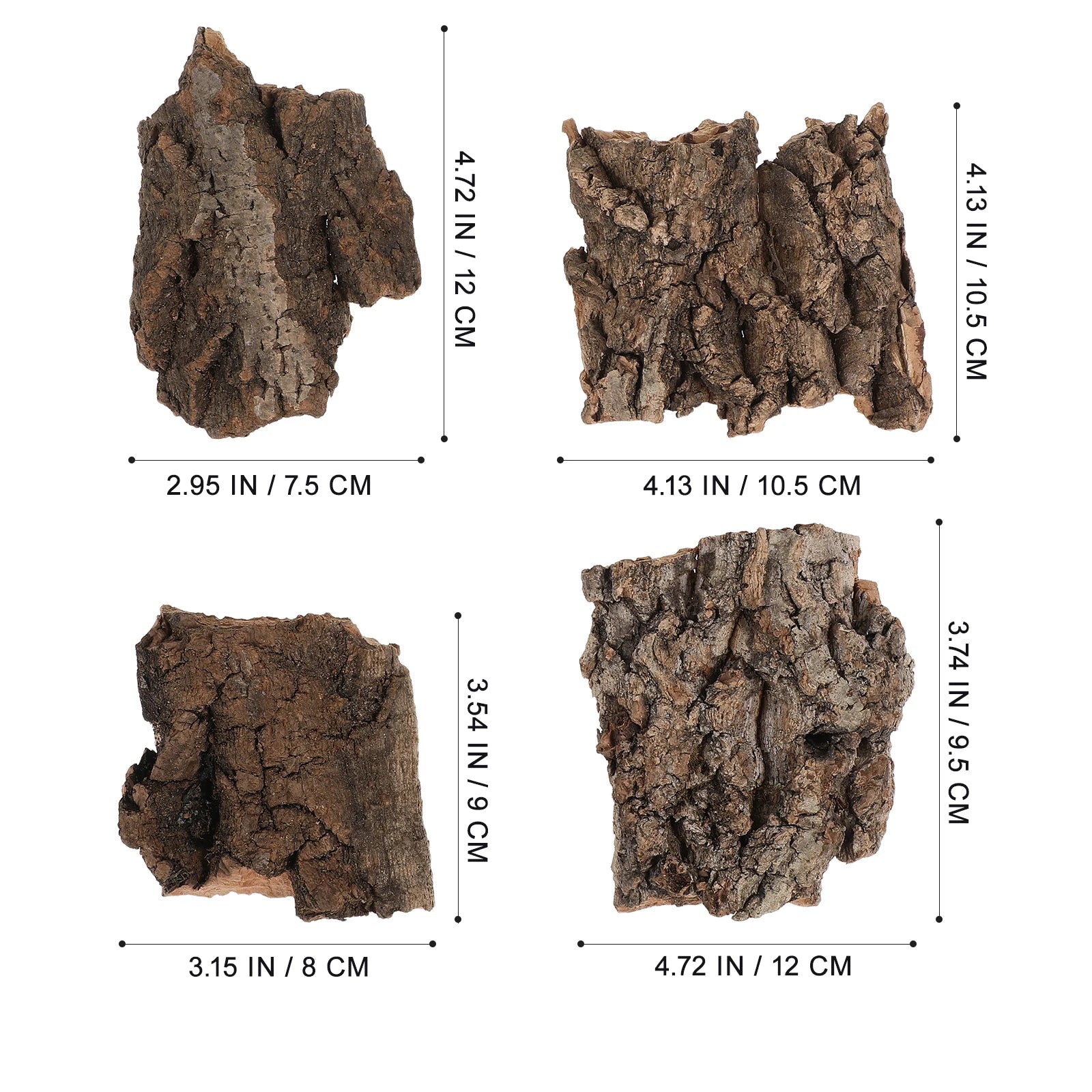 Set 4 Pezzi Corteccia Decorazione Gabbia Rettili Legno Diverse Dimensioni Sughero