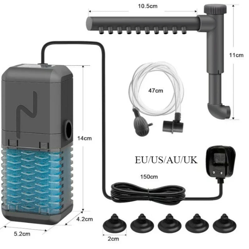 Filtri Pompe Acquario Colore Grigio 5 Spugne Ricambio Diversi Modelli 3in1 Aereatore