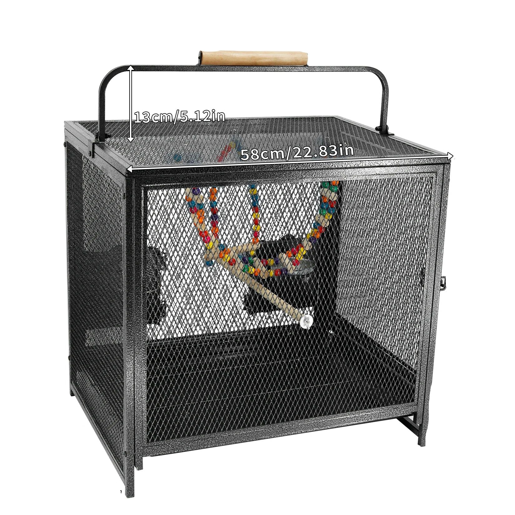 Gabbia Uccelli Colore Nero Quadrata Materiale Ferro Battuto Manico Legno
