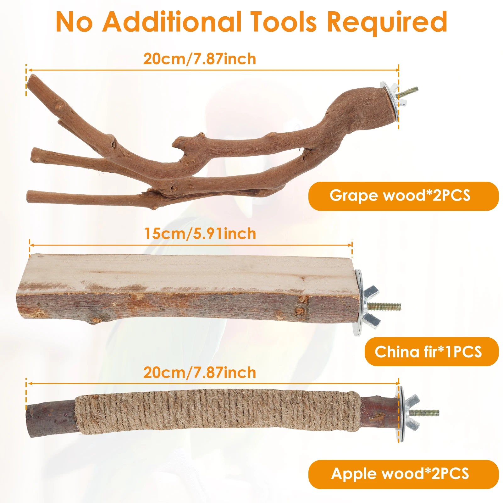 Giochi Uccelli Set 5 Pezzi Legno Diverse Dimensioni Ramo Legno