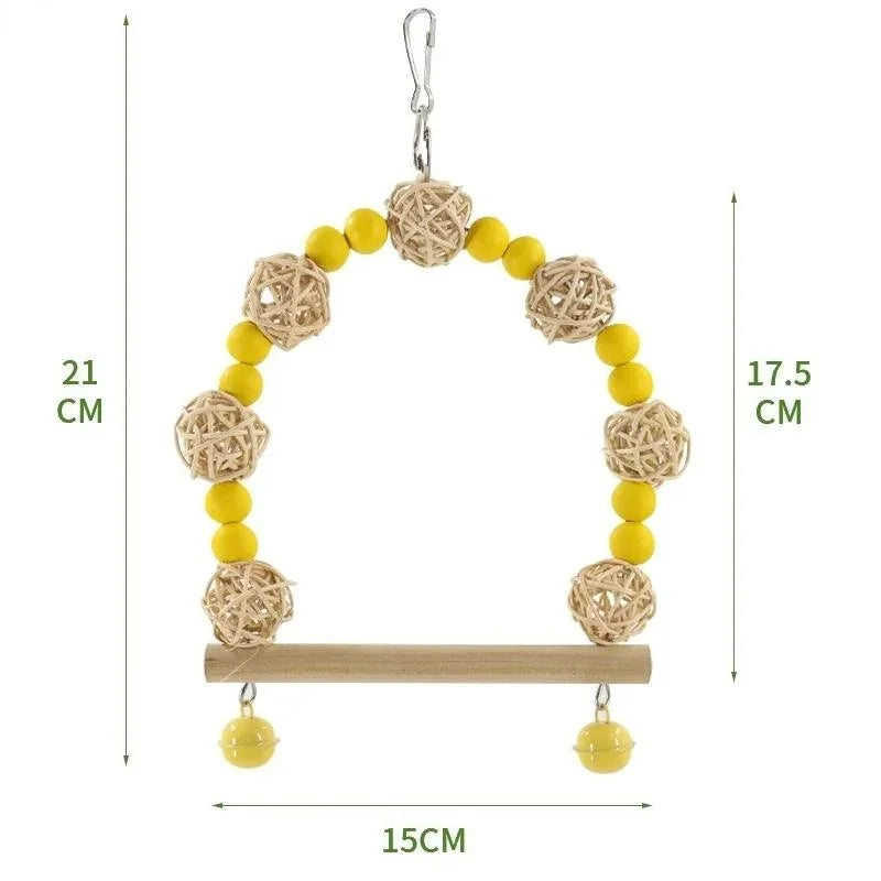 Giochi Uccelli Colore Verde Legno Altalena Decorazione Gabbia Animali Domestici