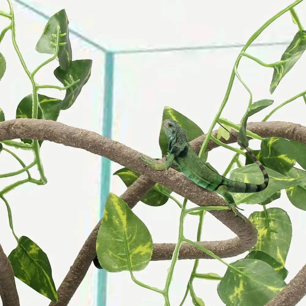 Accessori Gabbia Rettile Arrampicata Albero Giungla Striscia Rattan Rami Piante Giocattoli Terrario