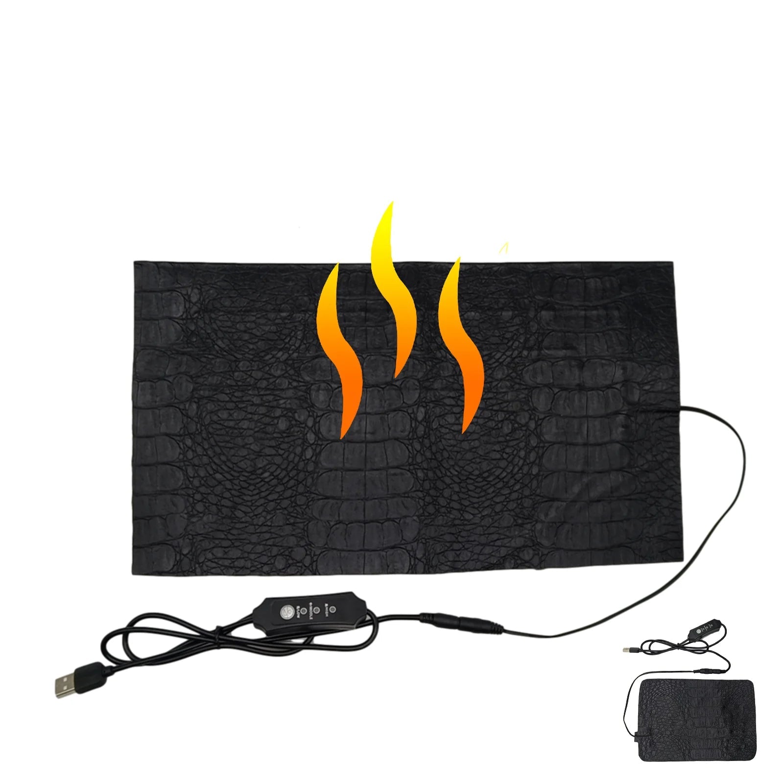 Tappeto Rettili Colore Nero Interruttore Riscaldabile Alimentatore USB Diverse Dimensioni