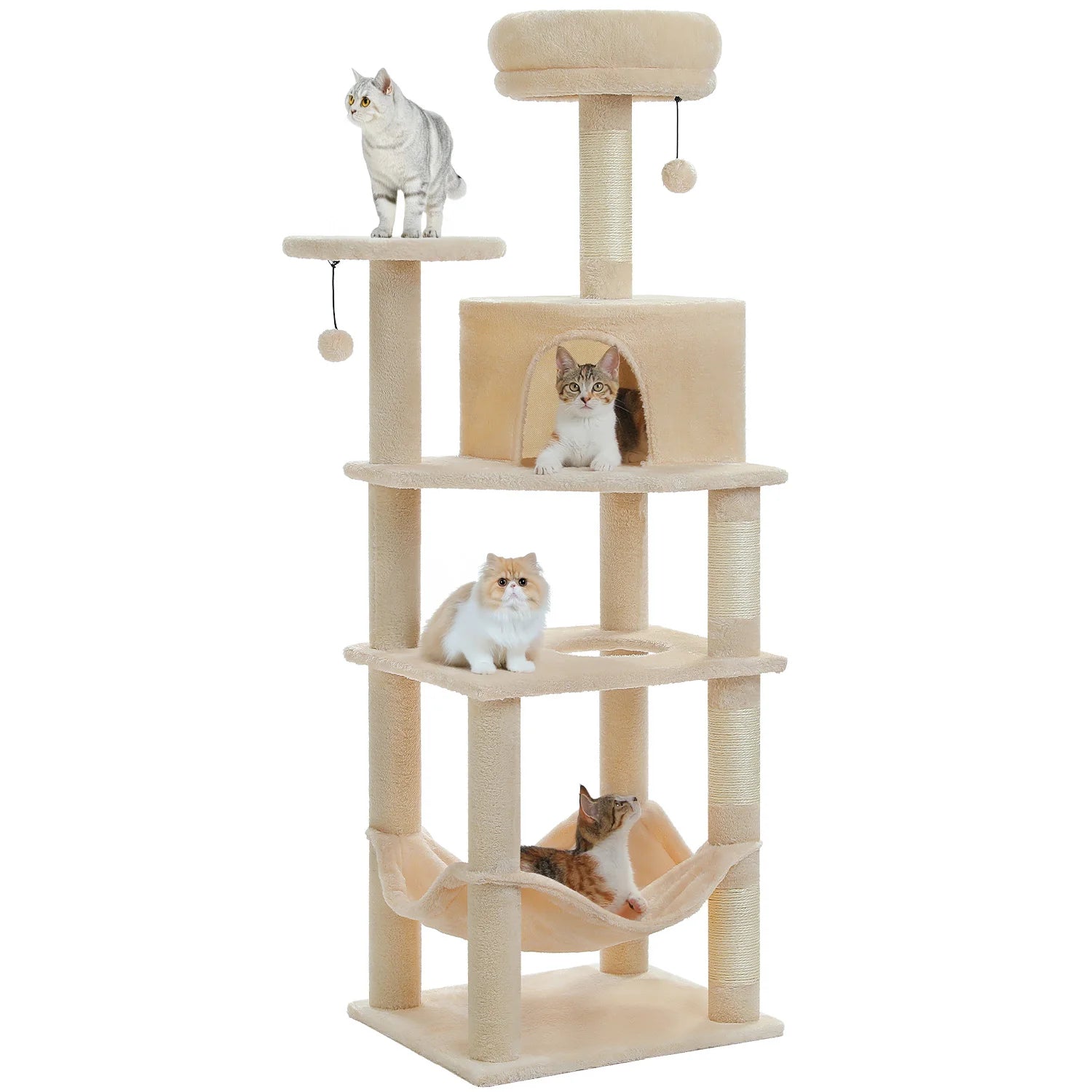 Tiragraffi Torre Gatti Gioco Svago Cuccia Inclusa Diversi Piani Livelli Colori Beige Grigio Chiaro Scuro