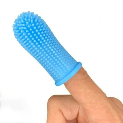 Spazzolino Animali Domestici Dito Silicone Set 2/5 Pezzi Azzurro Igiene Dentale