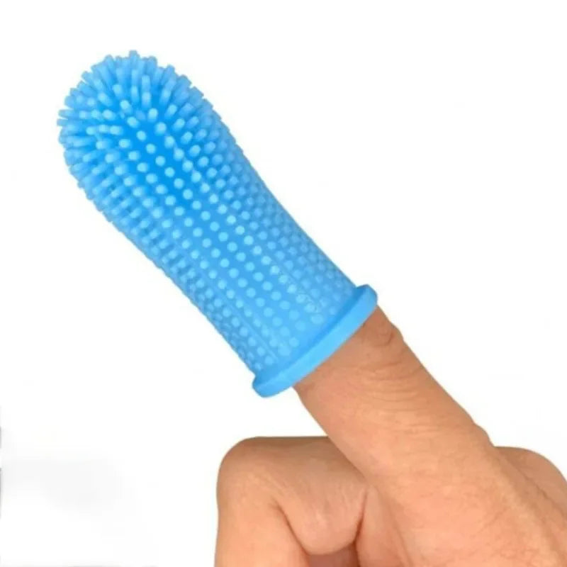 Spazzolino Animali Domestici Dito Silicone Set 2/5 Pezzi Azzurro Igiene Dentale