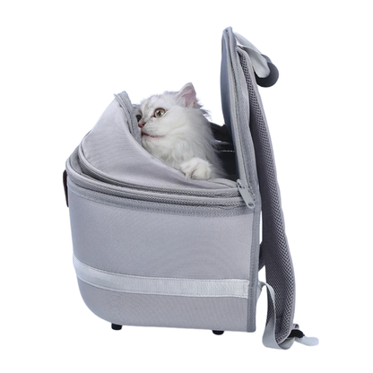 Trasportino Zaino Ovale Apribile Grigio Comodo Rete Trasparente Animali Domestici