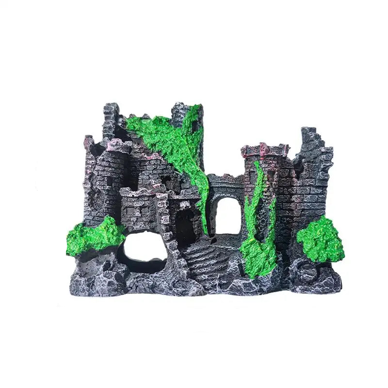 Decorazione Acquario Pesci Roccia Grotta Nascondiglio Colore Grigio Resina
