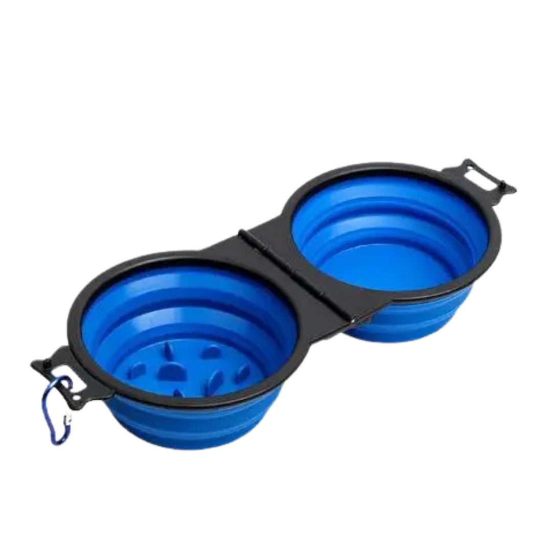 Ciotola Pieghevole Doppia Ciotola Viaggio Alimentatore Cibo Animali Domestici