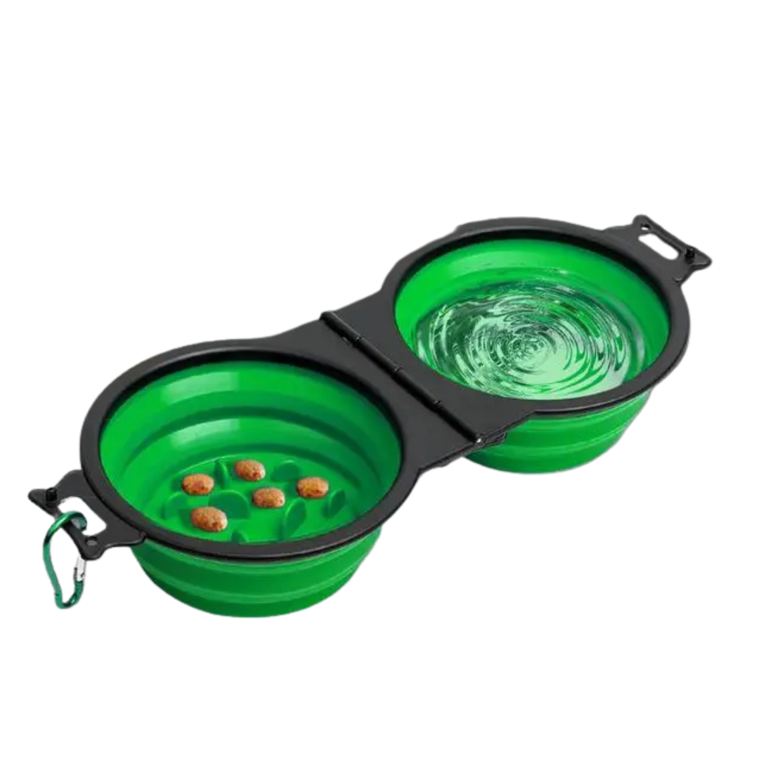Ciotola Pieghevole Doppia Ciotola Viaggio Alimentatore Cibo Animali Domestici