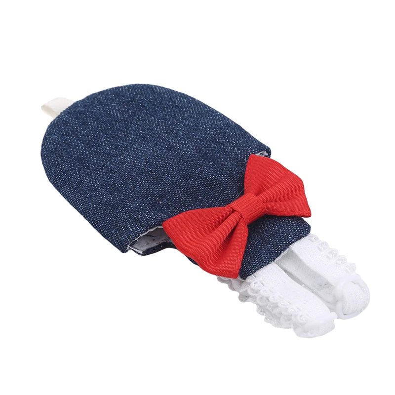 Abbigliamento Uccelli Colore Blu Fiocco Rosso Stoffa Tessuto Diverse Taglie Dimensioni