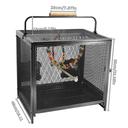 Gabbia Uccelli Colore Nero Quadrata Materiale Ferro Battuto Manico Legno