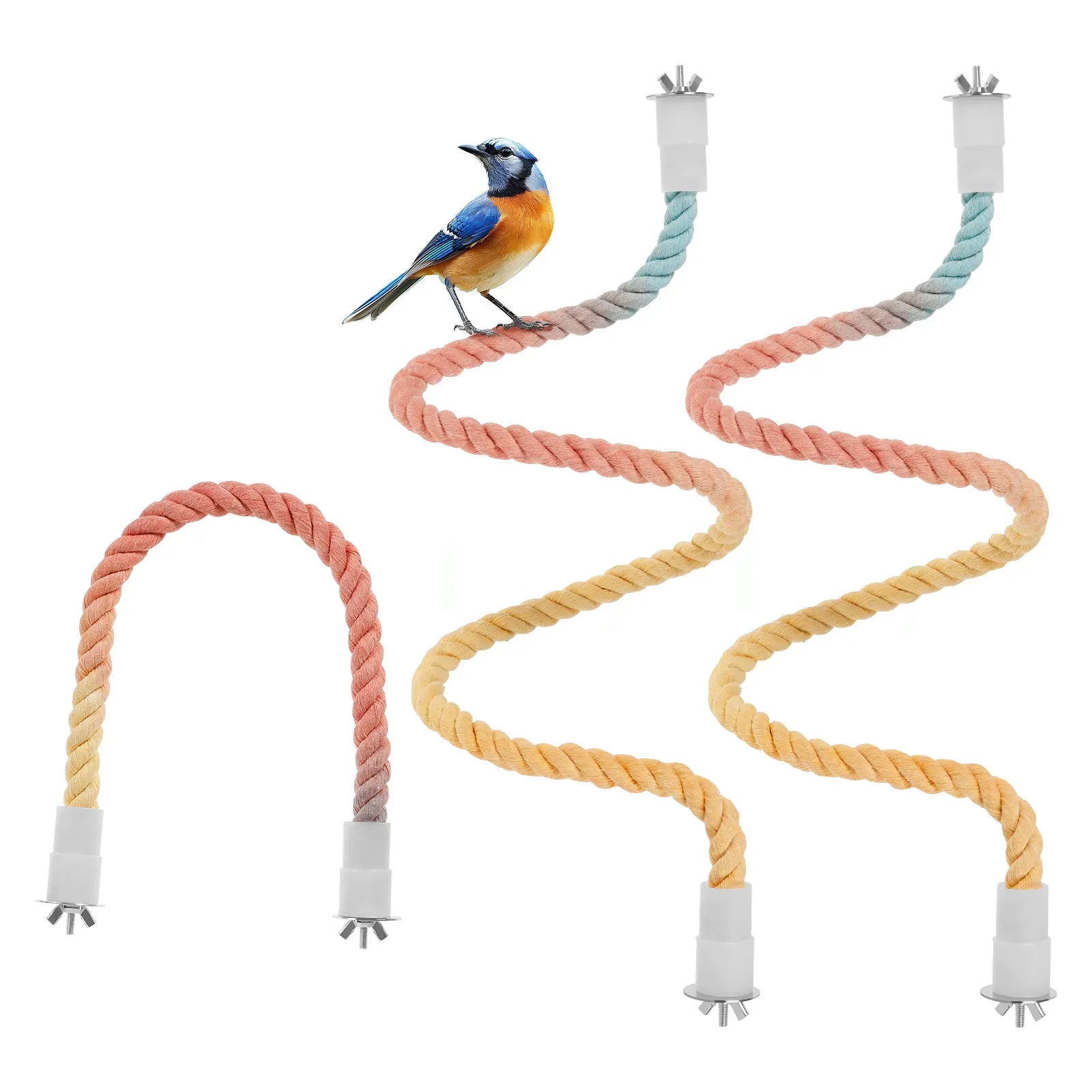 Set 3 Corde Giochi Uccelli Multicolore Diverse Dimensioni Cotone Corda Metallo