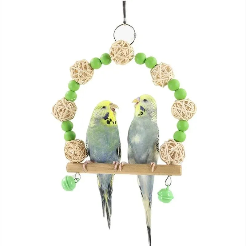 Giochi Uccelli Colore Verde Legno Altalena Decorazione Gabbia Animali Domestici
