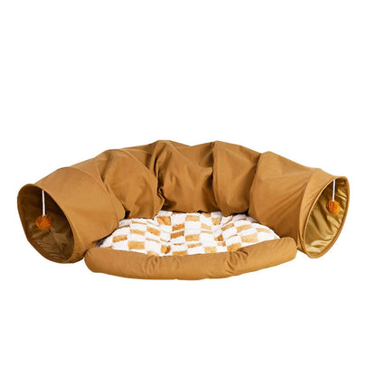 Giochi Animali Domestici Colore Marrone Chiaro Tunnel Cotone Gioco Cuccia Cuscino Gatto