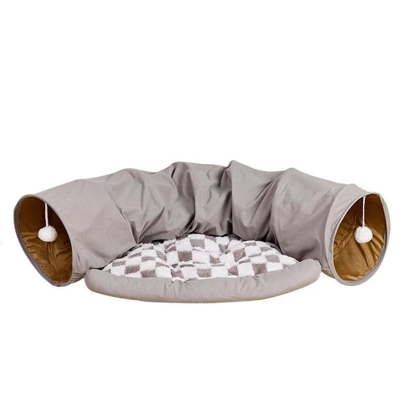 Giochi Animali Domestici Colore Marrone Chiaro Tunnel Cotone Gioco Cuccia Cuscino Gatto