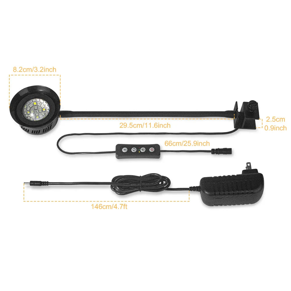 Lampada Acquario Colore Nero Timer 3 Modalità ABS Reclinabile 30W