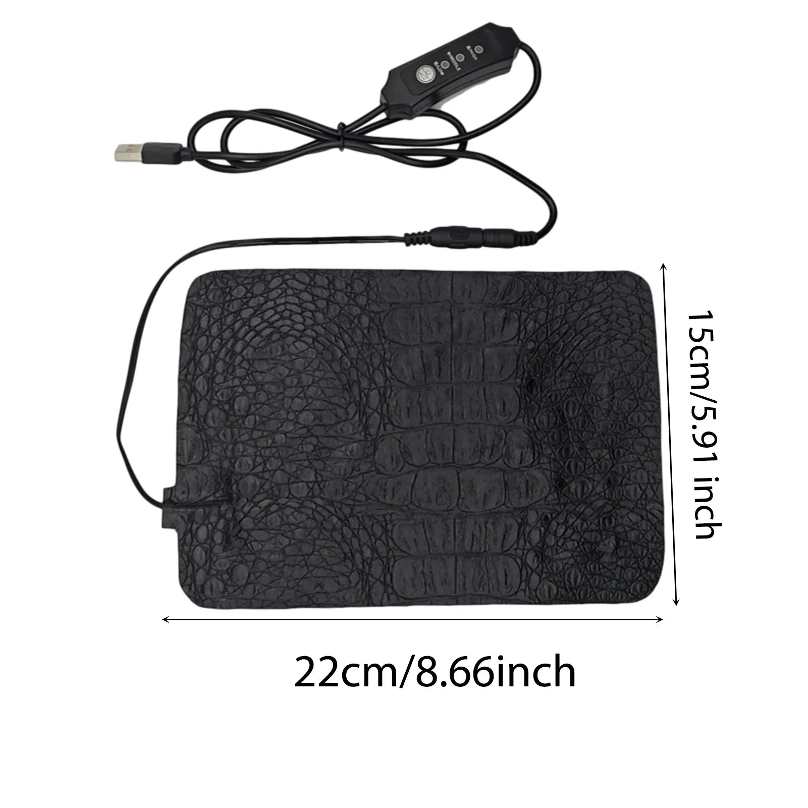 Tappeto Rettili Colore Nero Interruttore Riscaldabile Alimentatore USB Diverse Dimensioni