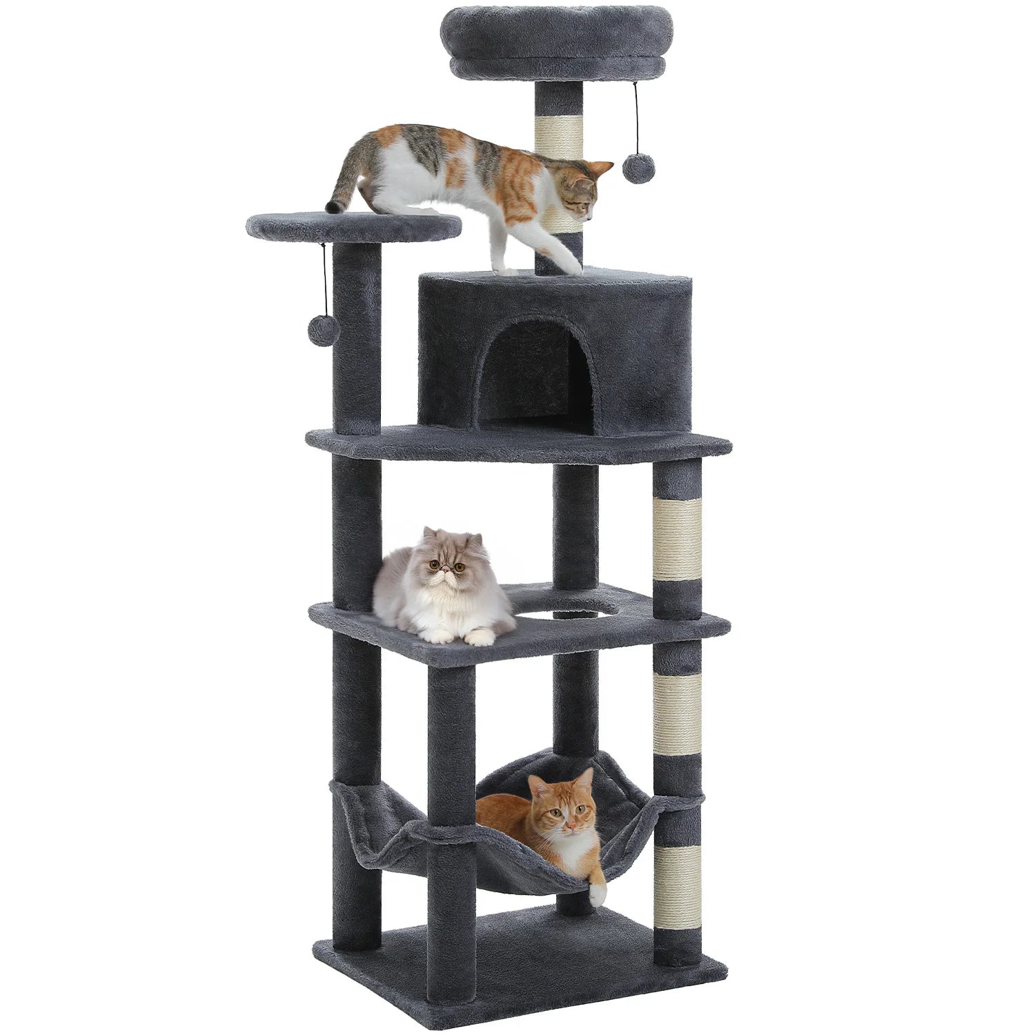 Tiragraffi Torre Gatti Gioco Svago Cuccia Inclusa Diversi Piani Livelli Colori Beige Grigio Chiaro Scuro