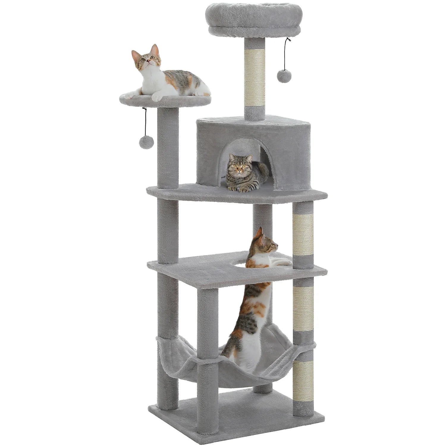 Tiragraffi Torre Gatti Gioco Svago Cuccia Inclusa Diversi Piani Livelli Colori Beige Grigio Chiaro Scuro