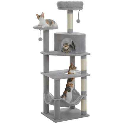 Tiragraffi Torre Gatti Gioco Svago Cuccia Inclusa Diversi Piani Livelli Colori Beige Grigio Chiaro Scuro
